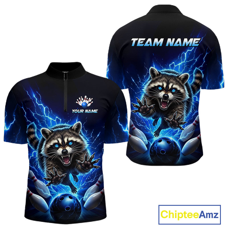 Men Raccoon Bowling Shirt Lightning Bowling Shirt Custom Name Team Shirt For Bowlers NHT1447