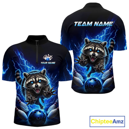 Men Raccoon Bowling Shirt Lightning Bowling Shirt Custom Name Team Shirt For Bowlers NHT1447