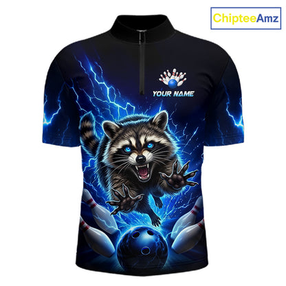 Men Raccoon Bowling Shirt Lightning Bowling Shirt Custom Name Team Shirt For Bowlers NHT1447
