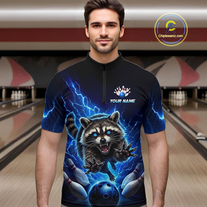Men Raccoon Bowling Shirt Lightning Bowling Shirt Custom Name Team Shirt For Bowlers NHT1447