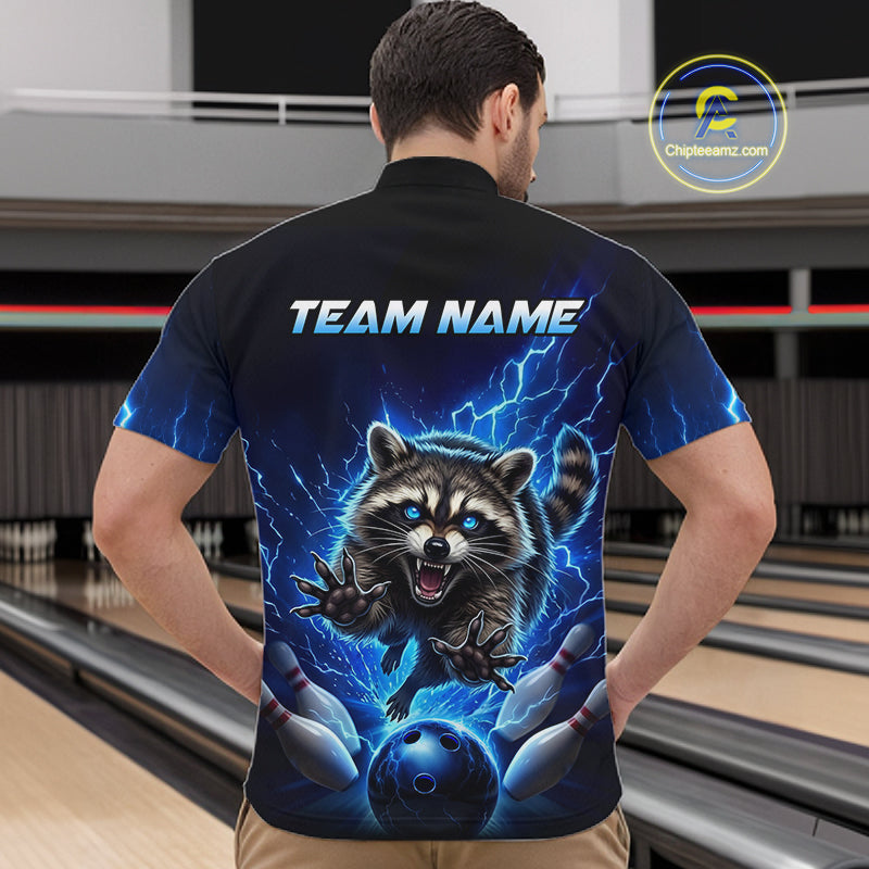 Men Raccoon Bowling Shirt Lightning Bowling Shirt Custom Name Team Shirt For Bowlers NHT1447