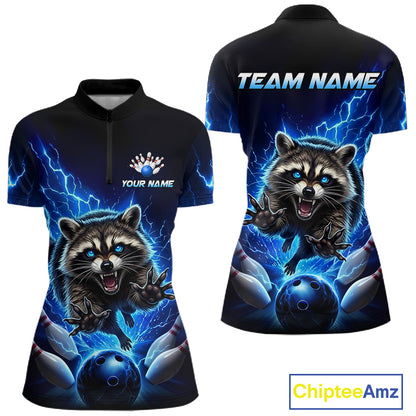 Women Raccoon Bowling Shirt Lightning Bowling Shirt Custom Name Team Shirt For Bowlers NHT1447
