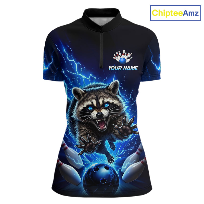 Women Raccoon Bowling Shirt Lightning Bowling Shirt Custom Name Team Shirt For Bowlers NHT1447
