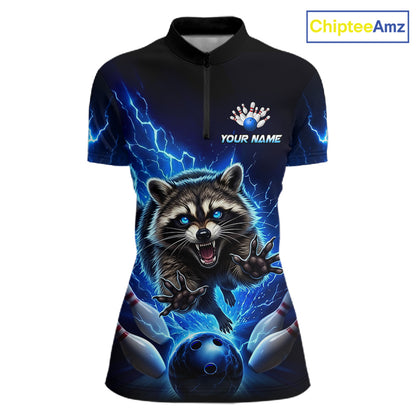 Women Raccoon Bowling Shirt Lightning Bowling Shirt Custom Name Team Shirt For Bowlers NHT1447