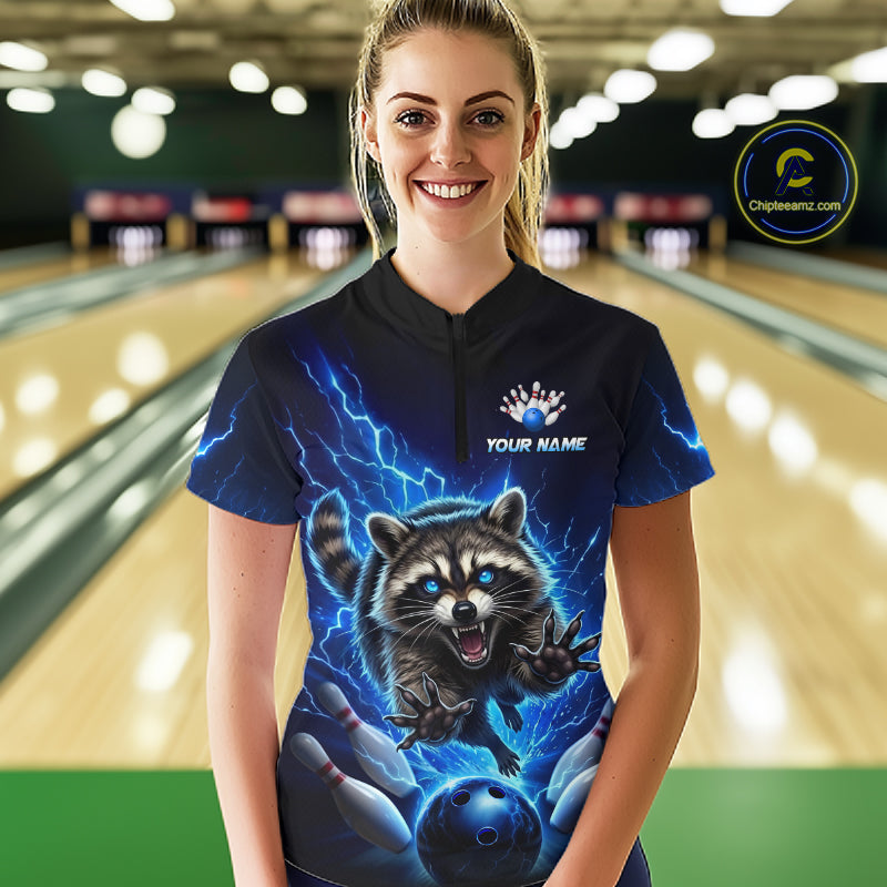Women Raccoon Bowling Shirt Lightning Bowling Shirt Custom Name Team Shirt For Bowlers NHT1447