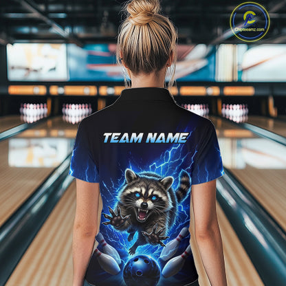 Women Raccoon Bowling Shirt Lightning Bowling Shirt Custom Name Team Shirt For Bowlers NHT1447