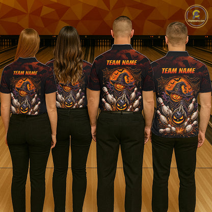 Men Custom Halloween Bowling Shirt, Personalized Team Name Pumpkin Bowling Polo, Halloween Gift NHT1605