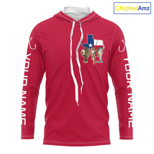 Texas Slam Funny Fishing Redfish, Trout, Flounder Fishing Shirts Long Sleeve Hooded For Men| Red NHT844