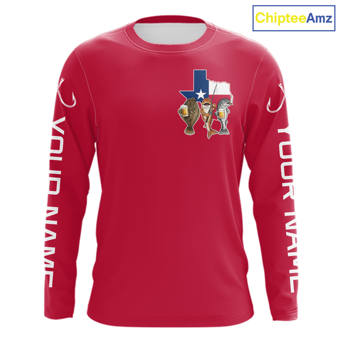 Texas Slam Funny Fishing Redfish, Trout, Flounder Fishing Shirts Long Sleeve For Men| Red NHT844