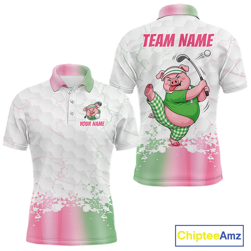 Personalized Men Funny Pig Pink Golf Shirt, Custom Golf Team Polo, Pig Golfer Shirt NHT1613