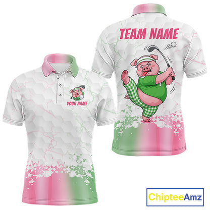 Personalized Men Funny Pig Pink Golf Shirt, Custom Golf Team Polo, Pig Golfer Shirt NHT1613