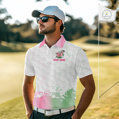 Personalized Men Funny Pig Pink Golf Shirt, Custom Golf Team Polo, Pig Golfer Shirt NHT1613