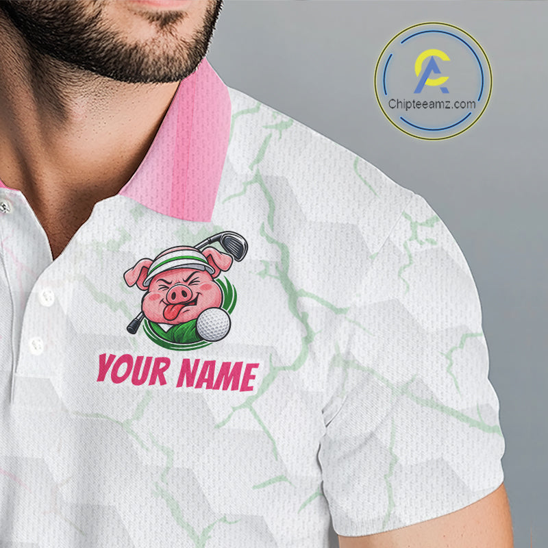 Personalized Men Funny Pig Pink Golf Shirt, Custom Golf Team Polo, Pig Golfer Shirt NHT1613
