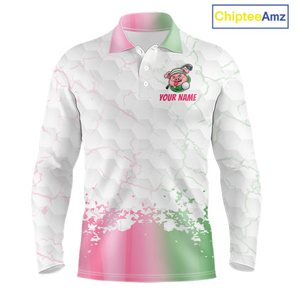 Personalized Men Funny Pig Pink Golf Shirt, Custom Golf Team Polo, Pig Golfer Shirt NHT1613