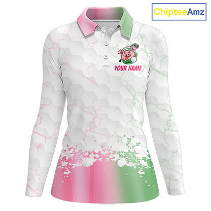Personalized Women Funny Pig Pink Golf Shirt, Custom Golf Team Polo, Pig Golfer Shirt NHT1613