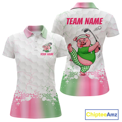 Personalized Women Funny Pig Pink Golf Shirt, Custom Golf Team Polo, Pig Golfer Shirt NHT1613