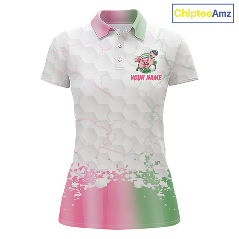 Personalized Women Funny Pig Pink Golf Shirt, Custom Golf Team Polo, Pig Golfer Shirt NHT1613