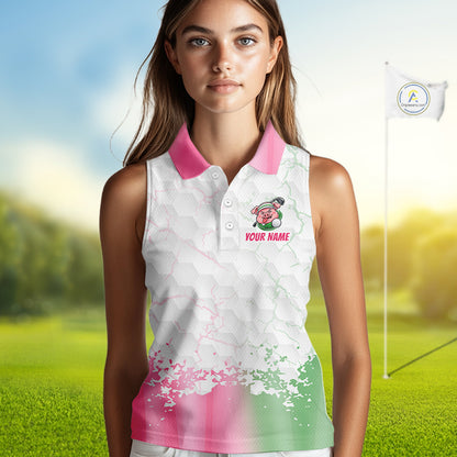 Personalized Women Sleeveless Funny Pig Pink Golf Shirt, Custom Golf Team Polo, Pig Golfer Shirt NHT1613