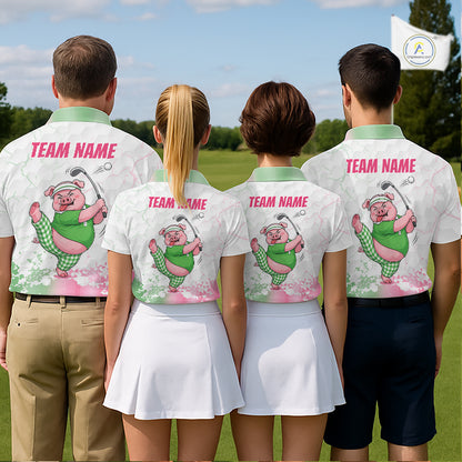 Personalized Women Funny Pig Pink Golf Shirt, Custom Golf Team Polo, Pig Golfer Shirt NHT1613