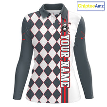 Load image into Gallery viewer, Long-sleeve polo shirt with checkered pattern and branding on a white background