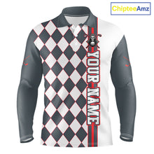 Load image into Gallery viewer, Long-sleeve shirt with argyle pattern and text on a white background, branded 'ChipteeAmz'.