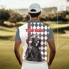 Load image into Gallery viewer, Man wearing a golf shirt with a graphic design and 'Team Name' text on a golf course.