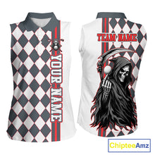 Load image into Gallery viewer, Personalized Skeleton Golf Polo Shirt For Womens Sleeveless - Funny Grim Reaper Golf Team Polo|Red 
