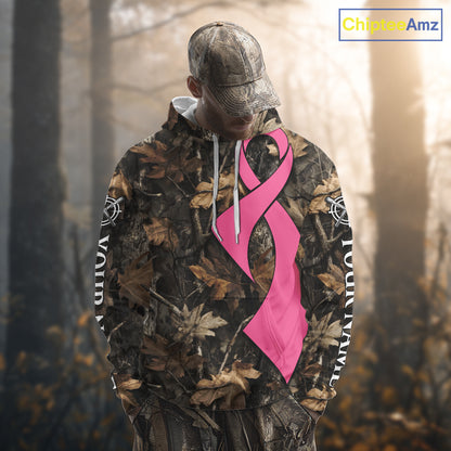 Custom Name Pink Ribbon Brown Camo Forest Brown Hunting Shirt, Breast Cancer Awareness Apparel NHT1619
