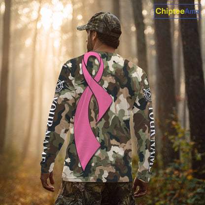Custom Pink Ribbon Woodland Camo Hunting Shirt, Personalized Awareness Hunting Shirt NHT1620