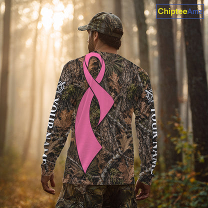 Custom Name Pink Ribbon Timber Forest Camo Long Sleeve Shirt, Breast Cancer Awareness Apparel NHT1621