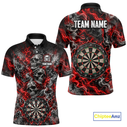 Red Fire Triple Skull Darts Polo Shirt For Men Custom Quarter Zip Dart Board Tournament Jersey NHT1801