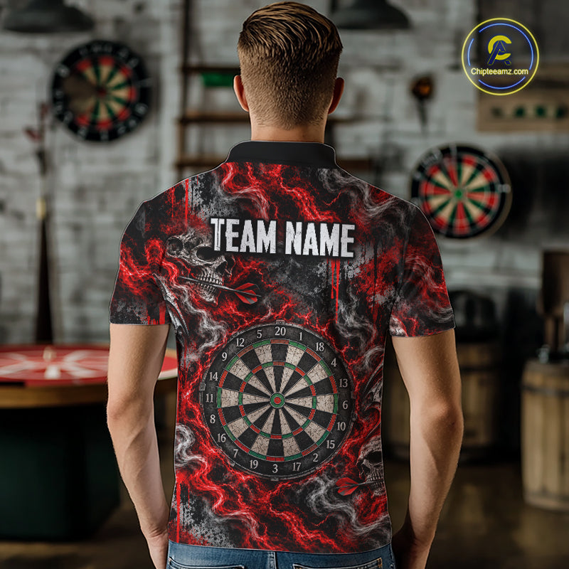 Red Fire Triple Skull Darts Polo Shirt For Men Custom Quarter Zip Dart Board Tournament Jersey NHT1801