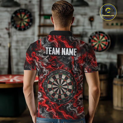 Red Fire Triple Skull Darts Polo Shirt For Men Custom Quarter Zip Dart Board Tournament Jersey NHT1801
