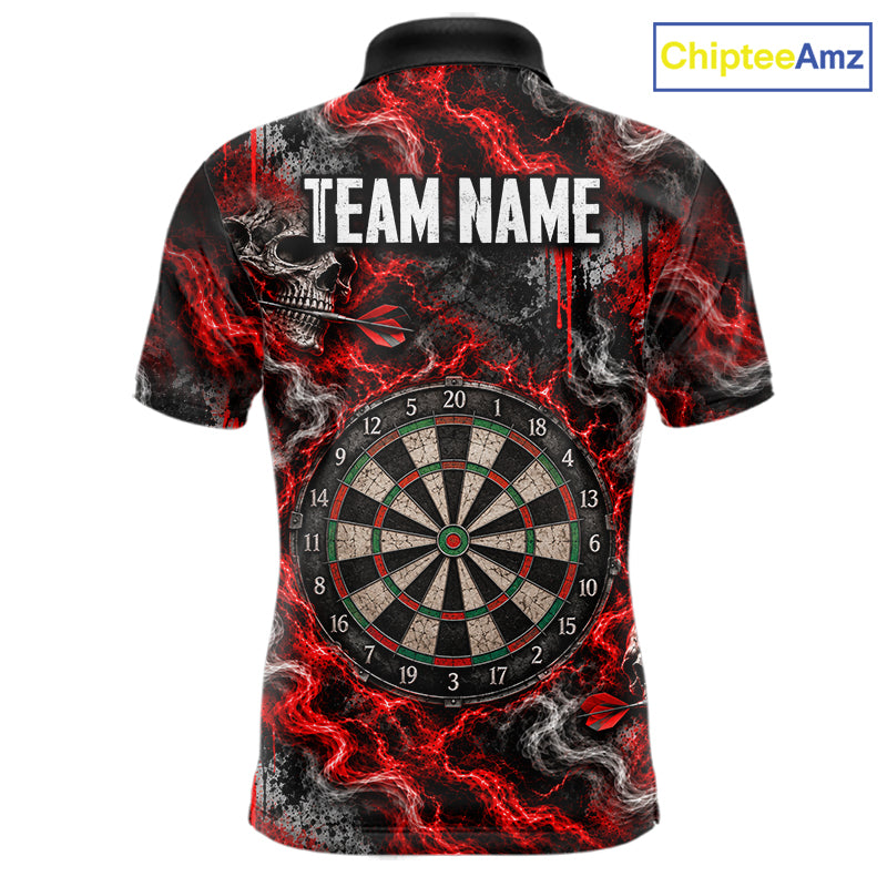 Red Fire Triple Skull Darts Polo Shirt For Men Custom Quarter Zip Dart Board Tournament Jersey NHT1801