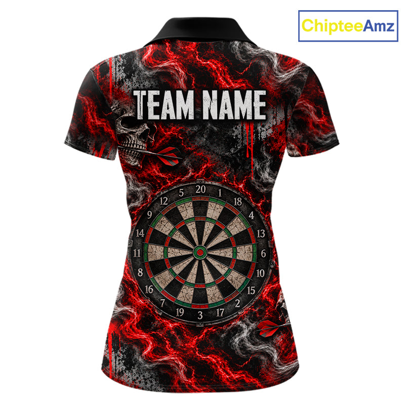 Red Fire Triple Skull Darts Polo Shirt For Women Custom Quarter Zip Dart Board Tournament Jersey NHT1801