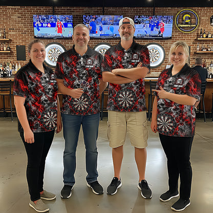 Red Fire Triple Skull Darts Polo Shirt For Men Custom Quarter Zip Dart Board Tournament Jersey NHT1801