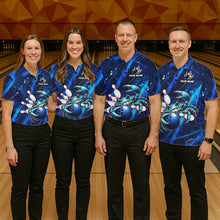Load image into Gallery viewer, Personalized Blue Crab Women Bowling Shirt, Custom Royal Blue Splatter Jersey Polo &amp; Quarter-Zip NHT1171