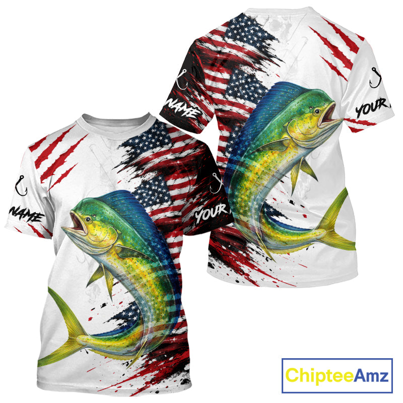Mahi Mahi Fishing Jersey Design American Flag Short Sleeve Fishing Shirt For Men NHT1458