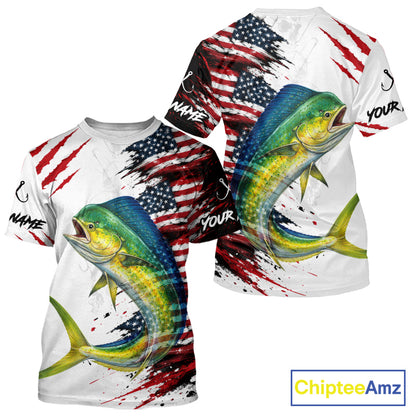 Mahi Mahi Fishing Jersey Design American Flag Short Sleeve Fishing Shirt For Men NHT1458
