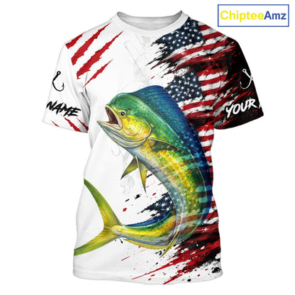 Mahi Mahi Fishing Jersey Design American Flag Short Sleeve Fishing Shirt For Men NHT1458