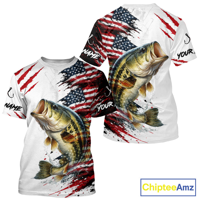 Largemouth Bass Fishing Jersey Design American Flag Short Sleeve Fishing Shirt For Men NHT1459
