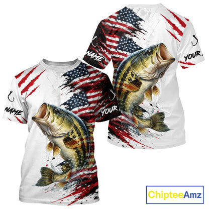 Largemouth Bass Fishing Jersey Design American Flag Short Sleeve Fishing Shirt For Men NHT1459