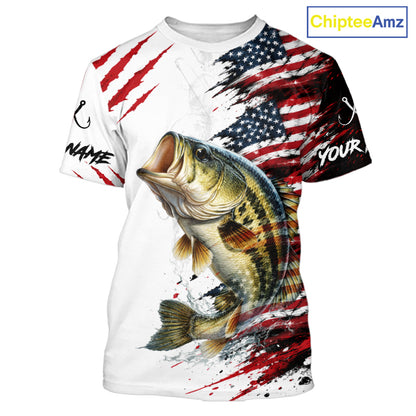 Largemouth Bass Fishing Jersey Design American Flag Short Sleeve Fishing Shirt For Men NHT1459