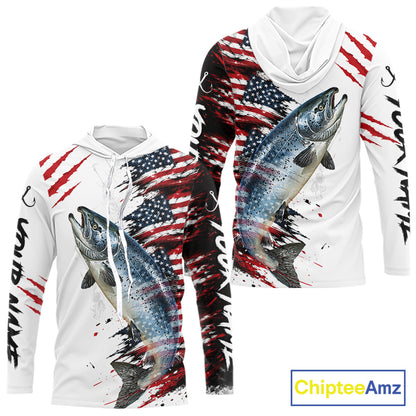 Chinook Salmon Fishing Jersey Design American Flag Long Sleeve Hooded Fishing Shirt For Men NHT1460