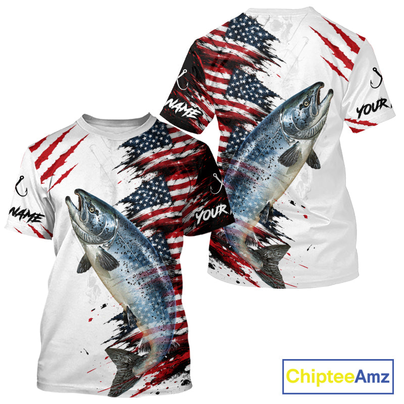 Chinook Salmon Fishing Jersey Design American Flag Short Sleeve Fishing Shirt For Men NHT1460
