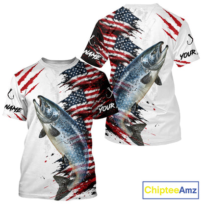 Chinook Salmon Fishing Jersey Design American Flag Short Sleeve Fishing Shirt For Men NHT1460