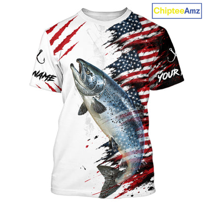 Chinook Salmon Fishing Jersey Design American Flag Short Sleeve Fishing Shirt For Men NHT1460