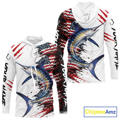 Marlin Fishing Jersey Design American Flag Long Sleeve Hooded Fishing Shirt For Men NHT1461