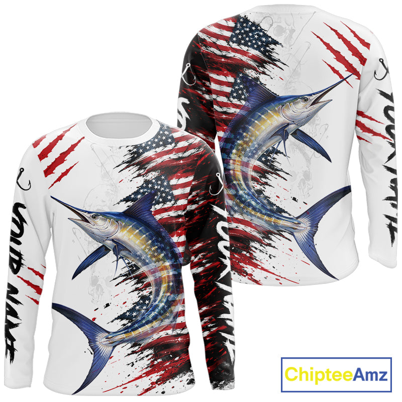 Marlin Fishing Jersey Design American Flag Long Sleeve Fishing Shirt For Men NHT1461