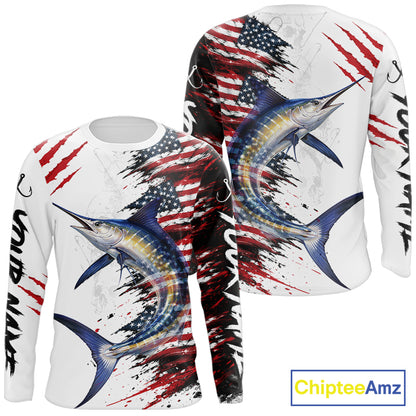 Marlin Fishing Jersey Design American Flag Long Sleeve Fishing Shirt For Men NHT1461